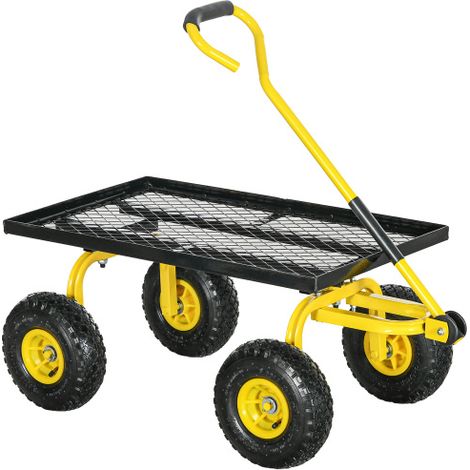 Heavy Duty Garden Trolley Cart with Metal Frame, 10-Inch Wheels, Rotating Handle, 150kg Load Capacity for Farm Use, Yellow
