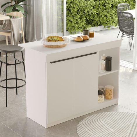 Pier Import – Bar de séparation cuisine ouverte blanc – 2 portes – Bois MDF mélaminé – Dimensions 120x60x88 cm – Élégant et fonctionnel (1/5)
