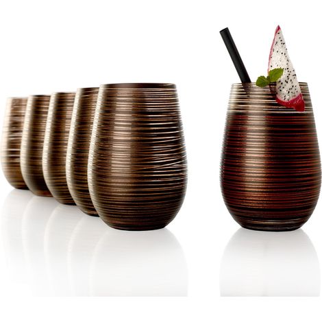 Verres 6 Pièces 465ml – Verres à Eau et Cocktails en Cristal Sans Plomb – Design Moderne Noir-Bronze – Résistants aux Chocs et Lavables au Lave-Vaisselle – Fabriqués en Allemagne (1/5)