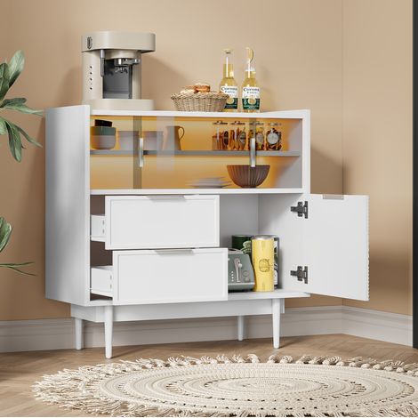 Aufbewahrungsschrank mit LED und Glasschiebetüren MDF Weiß OKMYHOME (1/5)