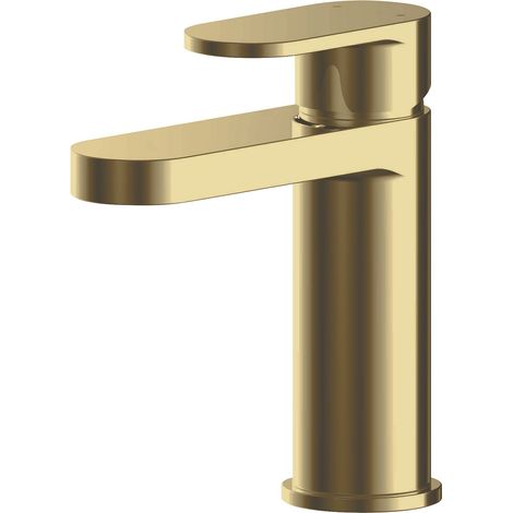 Balterley Enville Round Mono Basin Mixer Tap with Flat Rounded Spout and Push Button Waste - Brushed Brass Finish