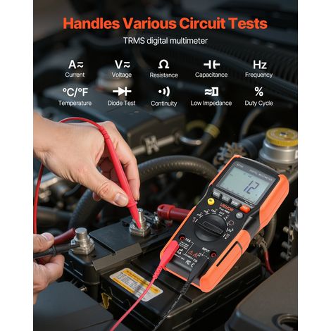 Multimètre Numérique, 6000 Points, Multimètre Pro TRMS Voltmètre Test Tension CA CC, Courant, Résistance, Capacitance, Fréquence, T… (1/5)