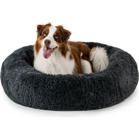 lionto Hundebett aus Plüsch in Donut-Form, 100 cm Durchmesser, dunkelgrau (1/5)