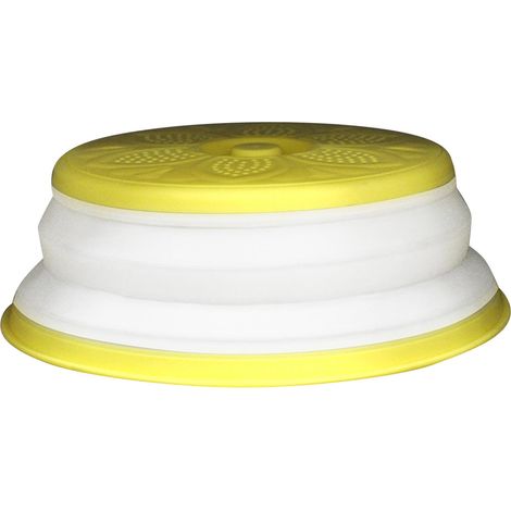 Couvercle anti-poussière et anti-éclaboussures pour micro-ondes, pliable et doté d'un panier égouttoir, idéal pour la cuisine maison (jaune).