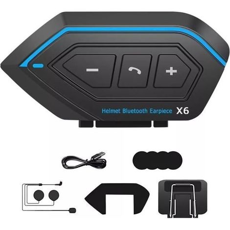 Intercom Moto Bluetooth 5.0, Kit Oreillette Bluetooth Casque Moto Interphone - Bleu noir (1/5)