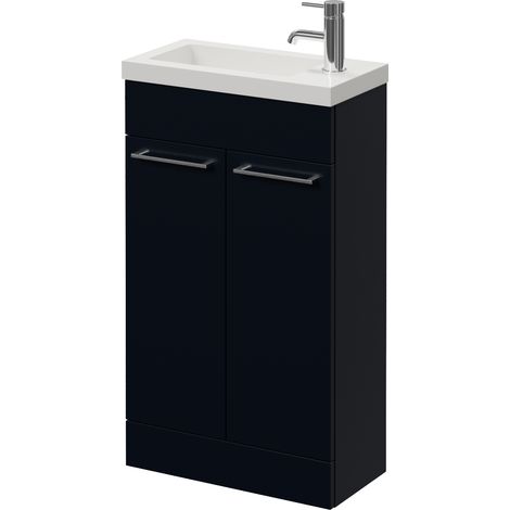 Napoli 250 Deep Blue 500mm 2 Door Vanity Unit with Square Silvo Basin - 500mm - Chrome 160mm Handle