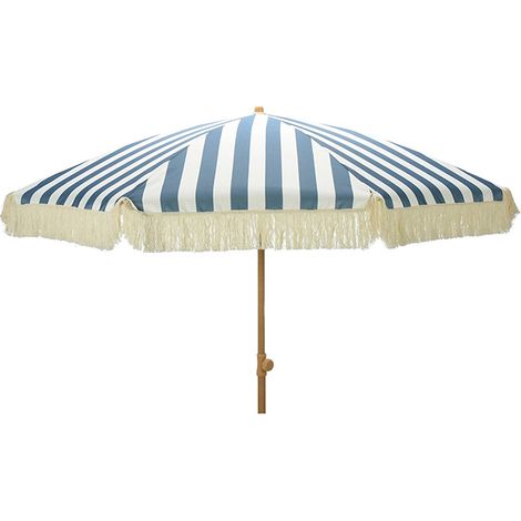 Parasol para jardín, rayas azul con flecos beige, ø183 x 200 cm
