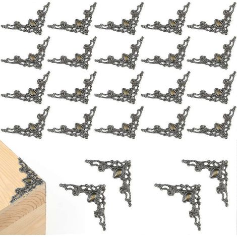 24 protections d'angle métalliques pour boîtes en bois décorées, livres et albums (bronze antique) (1/5)