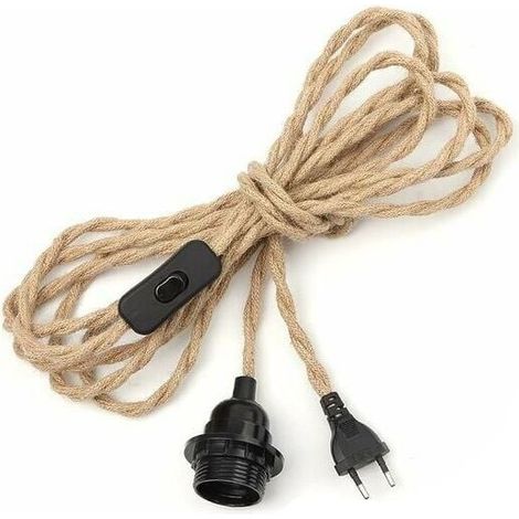 Câble en corde de chanvre pour lustre, 3 m, douille E27 avec fil électrique, câble pour ampoule, pour suspension industrielle DIY, douille de lustre style vintage, fil électrique (1/3)