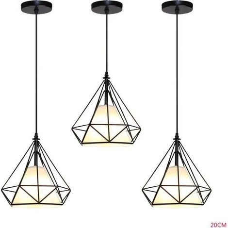 U-Do 3x Suspension Filaire Vintage Lampe Abat - Jour Cage forme Diamant en Fer Noir E27 Lustre Intérieur Industrielq (1/4)