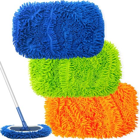 Lingette Microfibre Serpillere Plat Très Absorbant, 3 Tampon Balai Serpillère Réutilisable, Housse pour Balai Chenille, Chiffons de Serpillière, Recharge Lavette Sol Utilisable Sec et Humide (1/2)