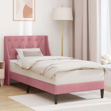 vidaXL Cadre de lit avec tête de lit Rose 100 x 200 cm Velours (1/5)