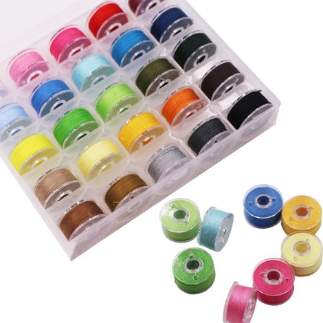 Boîtier de canette à 36 compartiments avec fil, boîtier de canette coloré avec fil et canette, plus fil à coudre haute vitesse de couleur fixe, ensemble de canettes de 36 couleurs. (1/3)
