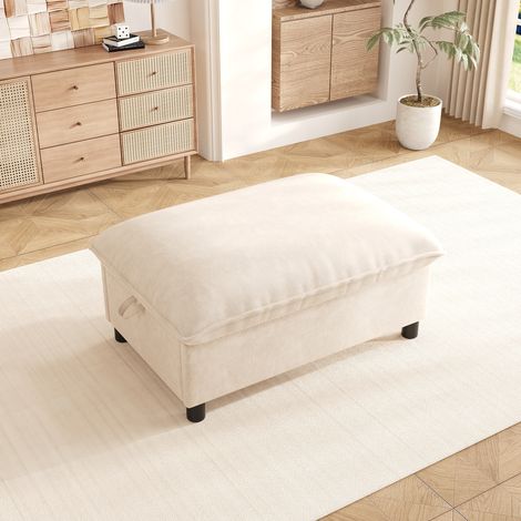 Sitzhocker mit Stauraum (98x65x48 cm), aufklappbare Sitzfläche, vielseitig einsetzbar, Chenille, Beige (1/5)