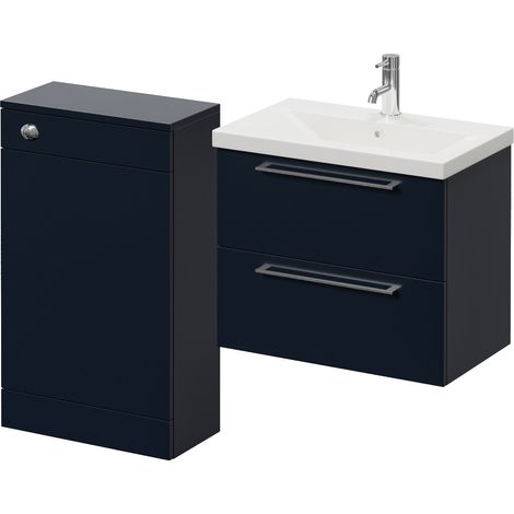 Napoli 390 Deep Blue 1100mm Wall Mounted 2 Drawer Vanity Unit and Toilet Suite with Glide Basin - 1100mm - Chrome 320mm HandleWithout Kingston Toilet Pan