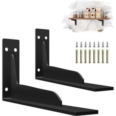 Set mit 2 robusten, 14 cm langen Regalwinkeln aus Eisenmetall, L-förmige Wandhalterungen für Regale