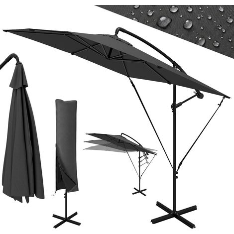 Parasol déporté jardin extérieur 2,5x2,5 m toile ajustable 8 baleines base croix manivelle gris foncé (1/5)