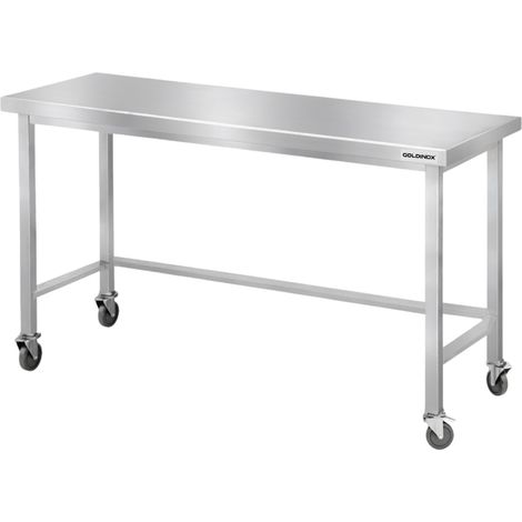 Table de travail en inox Bar 1600x800 mm avec renfort sur roulettes PREMIUM - GOLDINOX (1/4)