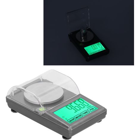 Minibalanza para joyería, portátil, de alta precisión de 0,001 g con nivel de burbuja y accesorios. (1/5)