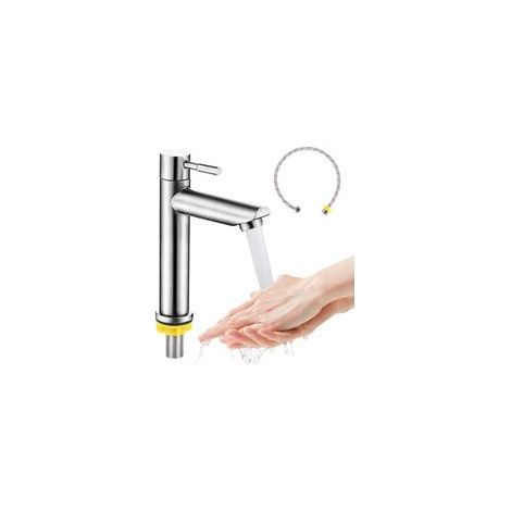 Robinet d’eau froide inox, mitigeur monocommande avec flexible de 60 cm, pour invités, cuisine et toilettes (1/5)