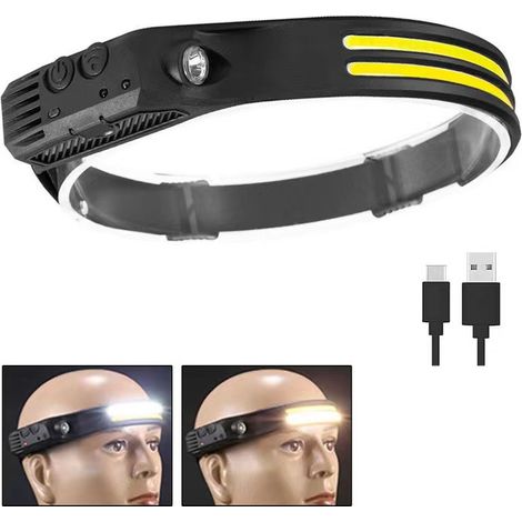 Lampe frontale LED rechargeable, indispensable pour les adultes, les mécaniciens, les randonneurs, les campeurs et les amateurs de pêche (lumière blanche + lumière jaune) (1/5)
