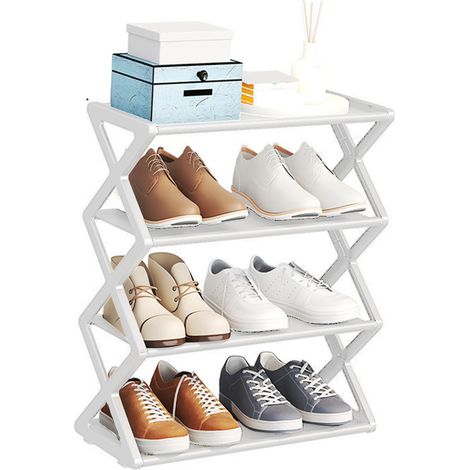 Porte Chaussures 4 Étages Rack Chaussures Dépliante Organisateur Entrée Hallway Support Chaussures Plastique Blanc (1/5)