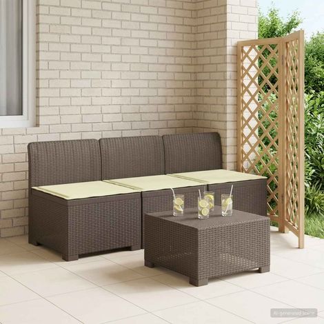 Canapé de jardin modulable 3 places en PP aspect rotin gris clair avec coussins crème - PANGIVO (1/5)