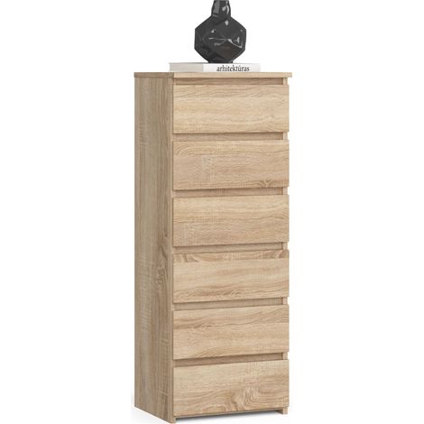 Cómoda AKORD CL6 Roble Sonoma 40 cm 6 cajones frente frente en color Roble Sonoma 40x35x109 cm