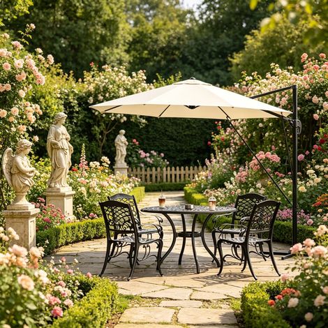 Parasol rond de balcon, parasol d'extérieur, parasol de jardin avec base en acier en forme de croix (parasol seul) (1/5)