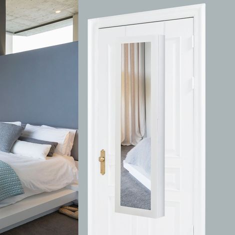 Armoire à Bijoux Murale Meuble à Bijoux Suspendu Accroché à la Porte avec miroir, en MDF, 31.5 x 8.7 x 110 cm, Blanc Maison Chic