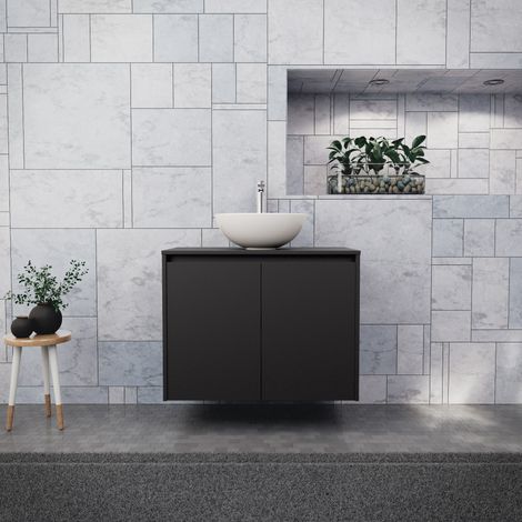 Inda - Mobile bagno L.80 con lavabo in appoggio / Nero opaco 2