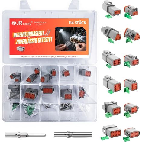 Connecteur Deutsch 2/3/4/6/8/12 broches Gris IP68 Étanche DT Connecteur Set 6 Sets Avec kit Terminal Deutsch Wire Gauge 16-20 AWG pour Voiture, Motos, Camions, Bateaux (1/5)