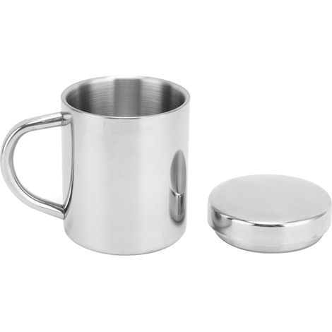 Tasse à thé portable en acier inoxydable 304 avec couvercle et poignée, idéale pour la maison, les voyages et les activités de plein air. Couleur : argent. Contenance : 200 ml.