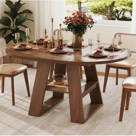 Mesa de comedor extensible redonda MDF color nogal 110/150 x 110 cm OKWISH (1/5)
