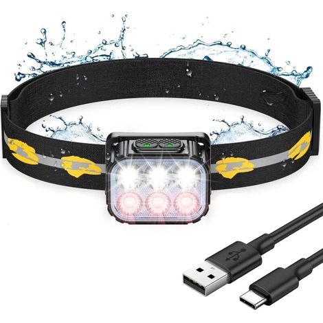 UlisemUltra Leistungsstarke LED-Stirnlampe, Wiederaufladbare Wasserdichte Stirnlampe mit Rotlicht, 6 Beleuchtungsmodi & 36 Stunden Akkulaufzeit, 350LM Leichte Stirnlampe für Camping/Angeln/Radfahren/L