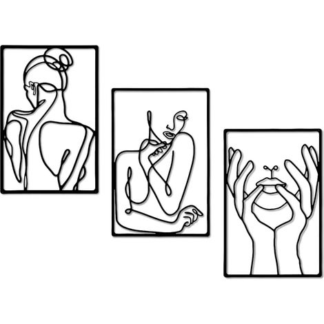 3 Sculptures murales minimalistes en métal Noir pour Femme Abstraite - Décoration Murale pour Chambre à Coucher et Salon (1/5)