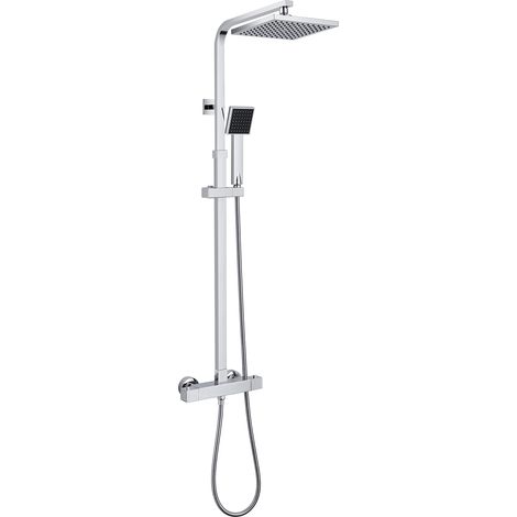 Columna Ducha Termostatica 38ºC con Rociadores de ducha 20x20cm y Ducha de Mano con boquillas anticalcárea, Conjunto de Ducha con Barra Altura Ajustable 89-124cm (1/5)