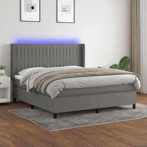 Sommier tapissier matelas confortable et LED,Lit adulte pour Chambre,Ensemble Lit matelas Gris foncé 180x200 cm Tissu -BVN90946 (1/5)