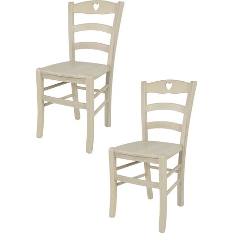 Tommychairs - Set 2 sedie modello Cuore per cucina bar e sala da pranzo, robusta struttura in legno di faggio verniciata in anilina bianca e seduta in legno