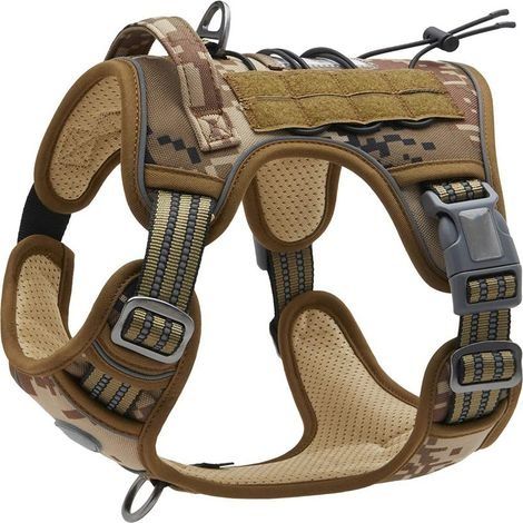 Harnais de Chien Anti Traction, Harnais Tactique Chien Respirant Réglable Facile à Mettre pour Petit Moyen Grand Chien, Gilet Durable Réfléchissant, Matériel Militaire Taille M, Desert Camo (1/5)