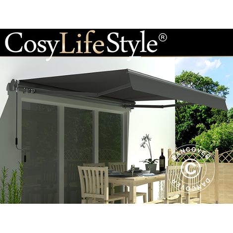 Toldo con Manivela, 3,95x2,5m, Gris/Armazón Gris