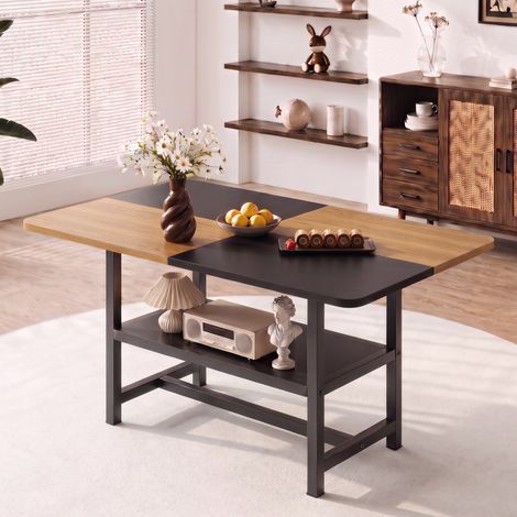 Table à manger industrielle 160 x 90 cm avec étagère de rangement, marron et noir DESVIAE (1/5)