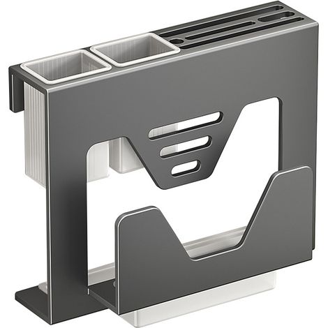 Messerhalter aus Edelstahl 304 mit Essstäbchenablage – Wand-/Tischorganizer für Besteck, Schneidebretter und Deckel (Gun Grey) – kein Bohren erforderlich