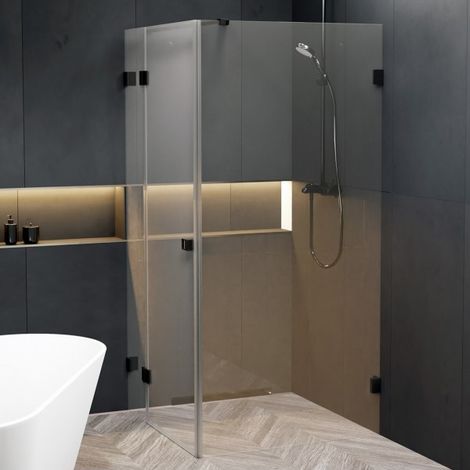 Cabine de douche d'angle SCANDIC NXT 203 RIHO 140x80 x200cm à charnière noire-Noir-Droite-Noir-140 -- (1/2)