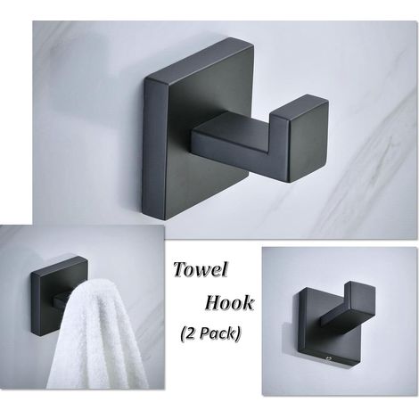 Set mit 2 schwarzen Wandhaken fürs Badezimmer, selbstklebende Edelstahlhaken, Hängeorganizer für Handtücher und Bademäntel (1/3)