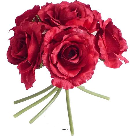 Bouquet de 6 roses Lena rouges artificielles H 20 cm superbe fleur - couleur: Rouge