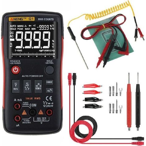 Multimetro digitale automatico con guida ai terminali a LED, contatore elettrico professionale, misuratore di capacità per tensione/corrente AC/DC, resistenza/frequenza e temperatura.
