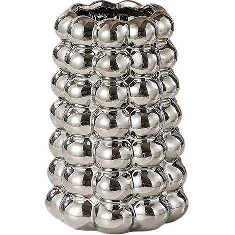 Vase décoratif en céramique à bulles, pot de fleurs moderne et unique pour salon, bureau ou entrée, Argent