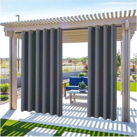 Qelus Rideau d'extérieur Imperméables à oeillets - 132x244cm - Gris foncé - Rideau Pergola Terrasse Isolation thermique pour Jardin (1/4)