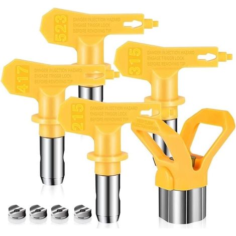 Lot de 5 buses de couleur réversible Airless avec protection de pointe, appareil d'écartement et pièces de pulvérisation (215 315 417 523), Jaune (1/5)